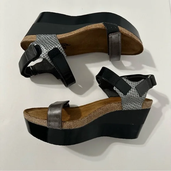 NAOT Womens Sandals Sz 39 (US 8) Wedge Ankle Strappy Embossed Animal Print Boho - Picture 7 of 13